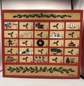 LL Bean Christmas Advent Calendar Wood Wall Mount Holiday Decor Vintage 17x15 - Picture 1 of 8