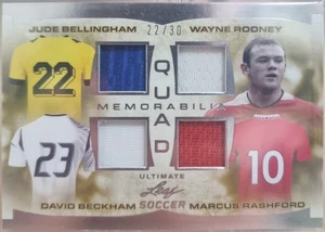 2023 Ultimate Leaf Soccer Quad Patch Bellingham/Rooney/Beckham/Rashford 22/30 - Picture 1 of 2