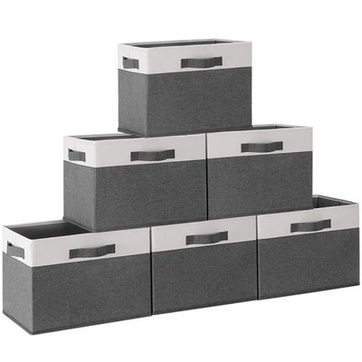 Paquete de 6 contenedores de almacenamiento de tela, 15x11x9,6 pulgadas contenedores de almacenamiento de armario para estantes con... Foto 1 de 4