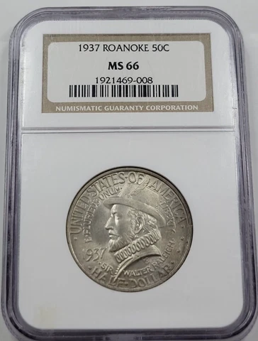 1937 50c ROANOKE Commemorative Half Dollar NGC MS66 GEM Tab Toned NICE *C898 Cover