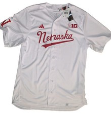 Adidas Nebraska Cornhuskers White Team Baseball Jersey B1G Logo Mens Size XL $80