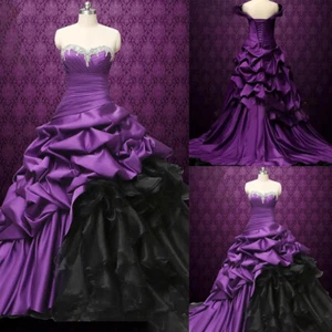 Vintage Purple Wedding Dresses Sweetheart Beaded Taffeta Lace Bridal Ball Gowns - Picture 1 of 9