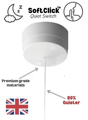 QUIET SOFT CLICK™ Pull Cord Switch- Toilet Bathroom Ceiling Light 80%+ Quieter - Image 1 of 4