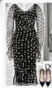 *DOLCE & GABBANA* Runway S/S 2015 Polka Dot Ruched Mesh Sheer Midi Dress NWT 38 - Picture 1 of 15