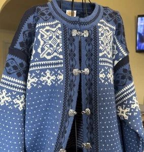 Lill Design Norway Pullover Cardigan L Wmns fair isle snowflake silver toggle Ski - Bild 1 von 12