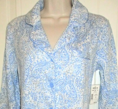 Croft & Barrow Blue/Grey/White Paisley Print Button-Up Pajama Top, LS, XS, NWT - Image 1 of 4