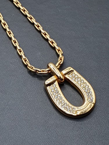 COLLANA SCARPA DA CAVALLO VINTAGE FIRMATA CHRISTIAN DIOR PLACCATA ORO 17"