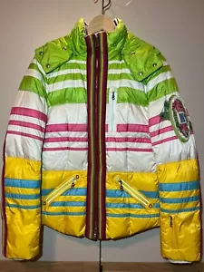 BOGNER Skijacke Daunenjacke Winterjacke Bunt Grün Gelb Weiß Streifen Damen Gr 38 - Bild 1 von 24