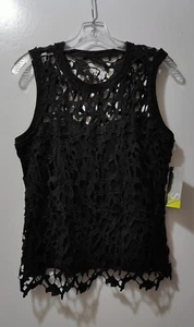 Valerie Stevens Women's Black Lace Lined Sleeveless Top Size L - Picture 1 of 2