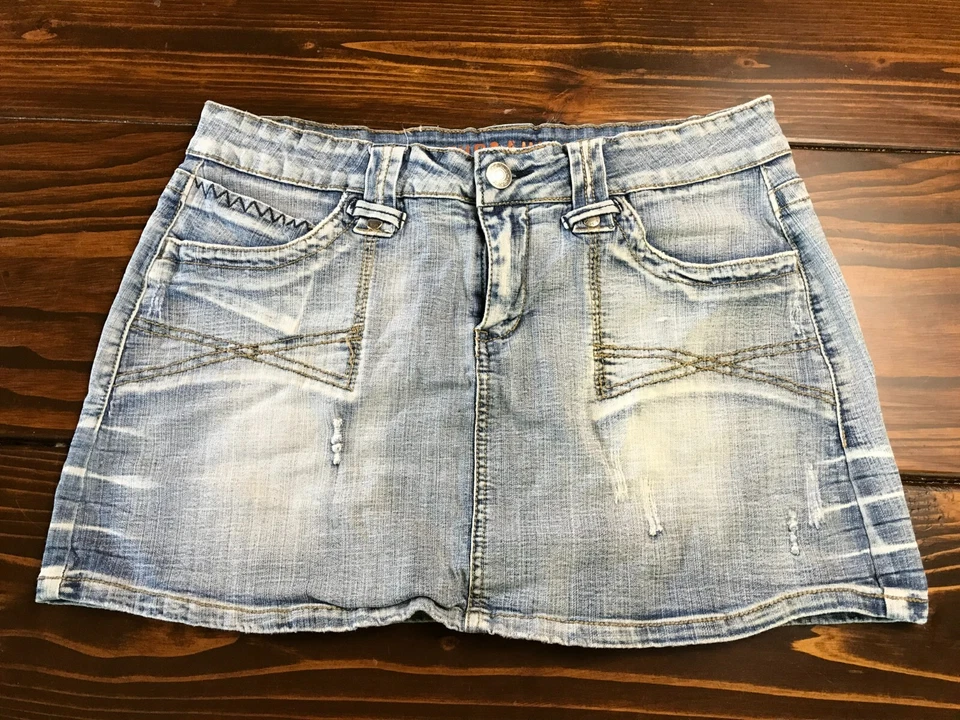 Falda HIDRÁULICA Para Mujer Talla 11/12 Azul Denim Contraste Puntada Arrugas Blanqueador Foto 1 de 4