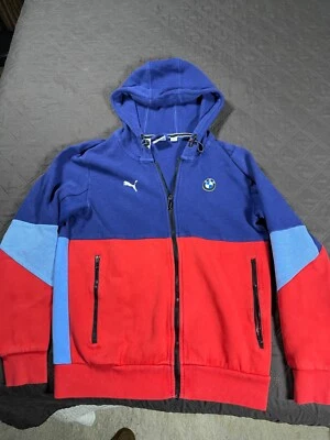 Formula 1 BMW Motorsport Mens Medium Full Zip Hooded Sweat Jacket Blue & Red - Image 1 of 4