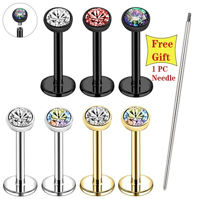 9-12Pcs Stainless Steel Labret Stud Set Crystal Cartilage Earring Lip Piercing - Image 1 of 4