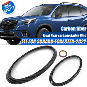 Carbon Look Front Rear Logo Badges Emblem Cover Ring For Subaru Forester 2022-up - Picture 1 of 10