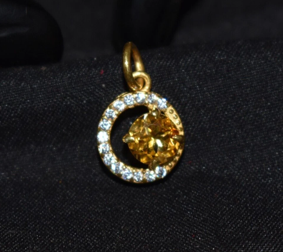 Citrino Gemma Pavé di Diamanti Placcato Oro 925 Argento Sterling Donna Bottone - Immagine 1 di 4