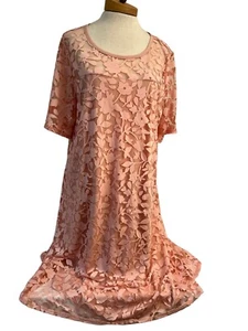 Nina Leonard woman’s Size XL PullOver S/s Peach  Floral Lined DressNWT - Picture 1 of 9
