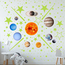 14pcs Glowing Planets Wall Stickers Glow In The Dark Star Solar System Decal FD