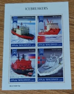 Hoja de recuerdo de estampillas de Maldivas 2019 envío rompehielos 1 pieza MNH - Imagen 1 de 1