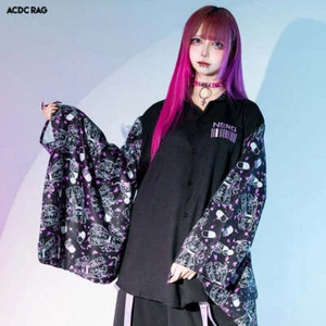 NEW ACDC Rag - Mill & Nero Blood Nero Kimono Black Purple Button Shirt - Picture 1 of 7