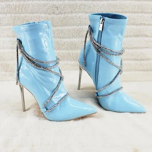Botas al tobillo Destiny Baby Azul Elástico con Patente con Correa de Estrás Tacón Alto - Imagen 1 de 11