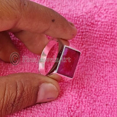Natural Ruby Stone 925 Sterling Silver Turkish Handmade Signet Mens Rings M434 - Image 1 of 4