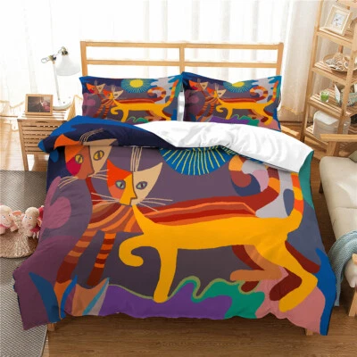 BEATIFUL BEDDING Oil Painting Cat Single Double Queen King Bed Duvet Quilt Doona Cover Set