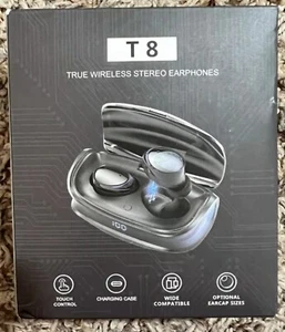 Auriculares inalámbricos verdaderos TWS T8 estéreo negros con estuche de carga - Imagen 1 de 2