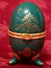Vintage Green With Gold Accents Footed Egg Trinket Box Pristine Condition
