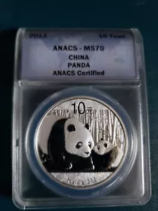 2011 Chinese Panda Silver 10 Yuan 1 oz Silver, ANACS MS70 - Picture 1 of 2