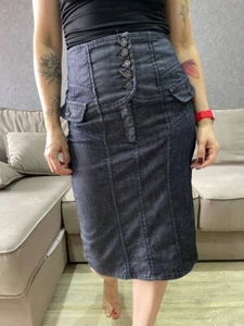 ROBERTO CAVALLI 2007 Denim Skirt Corset with lacing High waist Size M Y2K - Picture 1 of 20