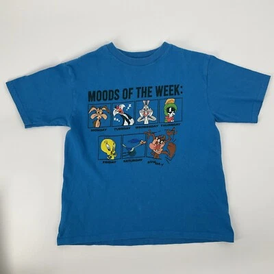 Looney Tunes Kids T-Shirt Moods of the Week Cartoon Graphic Blue Tee Size 7 Y2K - Image 1 of 4