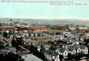 Fort Wayne Indiana Western Gaswerk Elektrischer Turm Postkarte Vogelperspektive  - Bild 1 von 3