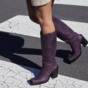 Botas Altas Jeffrey Campbell Verano Talla 6 Cuero Púrpura Tacón Grueso NUEVAS $339 - Imagen 1 de 17
