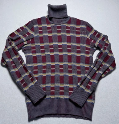 复古 Leonardo Strassi 毛衣 XL 码高领 60 年代 70 年代纹理羊毛混纺 — 第 1/4 张图片