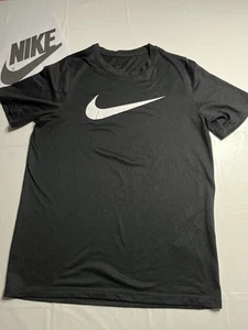 Nike Dri Fit T-Shirt Boys Size Large Black-Logo On Chest-Bin165 - Picture 1 of 9