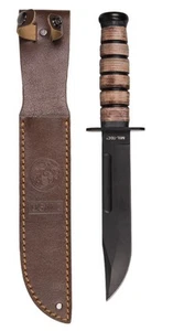 Coltello Outdoor USMC US Manico In Pelle Acciaio 420 Con Fodero In Pelle - Foto 1 di 1