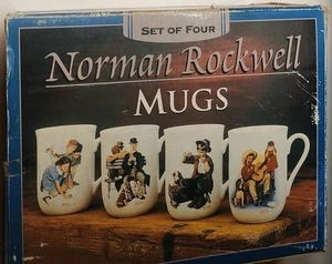 Norman Rockwell Kaffeetassen Vintage 4er Set Neu im getragenen Karton - Bild 1 von 3