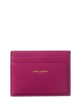 Estojo de cartão feminino Saint Laurent Paris couro rosa - Imagem 1 de 4
