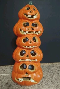 18" Jack-O-Lantern 5 PUMPKIN STACK Totem FOAM Light Up VINTAGE Blow Mold - Picture 1 of 8