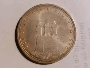 Münze Deutschland: 10 Mark 1989 J: 800 Jahre Hafen + Hamburg: Silber 0.625 - Bild 1 von 2