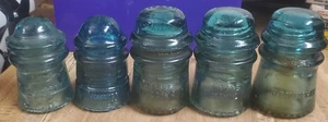 Hemingray No. 9 ,12 Green Glass Insulator; Lot of 5; Patent 1893  USA - Picture 1 of 16