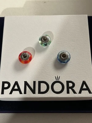 Original Pandora Muranoglas Charm Silber 925' drei Stück mit original Etui  - Bild 1 von 4