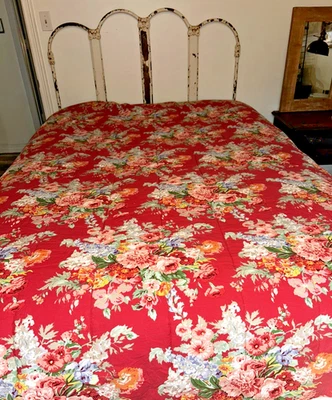 Edredón Queen Vintage Ralph Lauren Aylesbury Rojo Floral 92" x 86" y fundas EE. UU. Foto 1 de 4