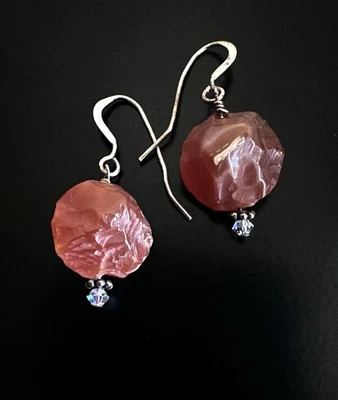 Pendientes de cornalina áspera roja natural 925 alambres de ley acento de cristal facetado Foto 1 de 4