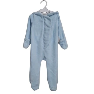 Quiltex Boys 6-9 Months Blue Hooded Zip Up Bear Fleece Pram Suit Snowsuit - Picture 1 of 10