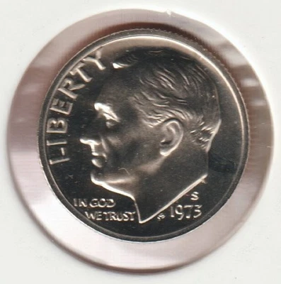 Rare US Roosevelt Dime 1973s Frosty Mirror Picked From Proof Set Collection Coin - Image 1 of 2