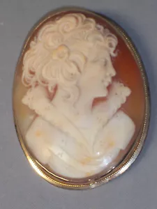 ANTIK 14K GELBGOLD GROSSE MUSCHEL CAMEO PIN ODER ANHÄNGER 2 1/8 ZOLL HOCH - Bild 1 von 1