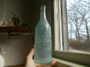 SOUTH BEND,IND WHITE BOTTLING WORKS EMB STAR E.DOMKE QUART 1890s BLOB TOP BEER - Picture 1 of 7