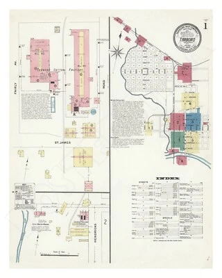 Карта страхования от пожара Tarboro NC NO1: 1908 Sanborn, изысканно подробная карта/плакат - Изображение 1 из 4