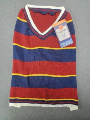NUEVO CON ETIQUETAS~TOP PAW ~MEDIANO~ Chaleco Suéter para Perros~ Rojo Azul Rayas Ligero Acrílico Tejido Foto 1 de 4