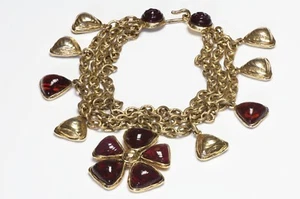 Chanel 1980’s Maison Gripoix Red Glass Camellia Flower Charm Chain Necklace - Picture 1 of 4